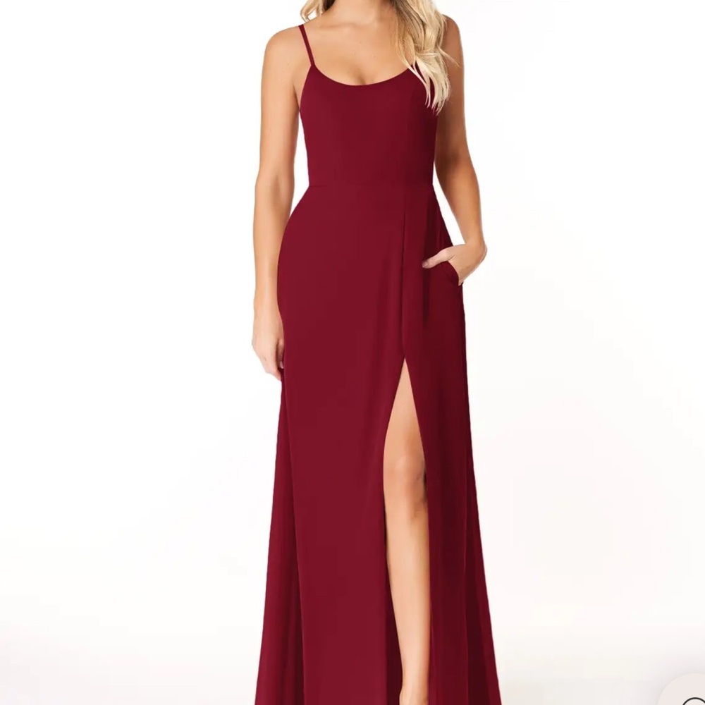 Azazie Burgundy Maxi Dress with Slit